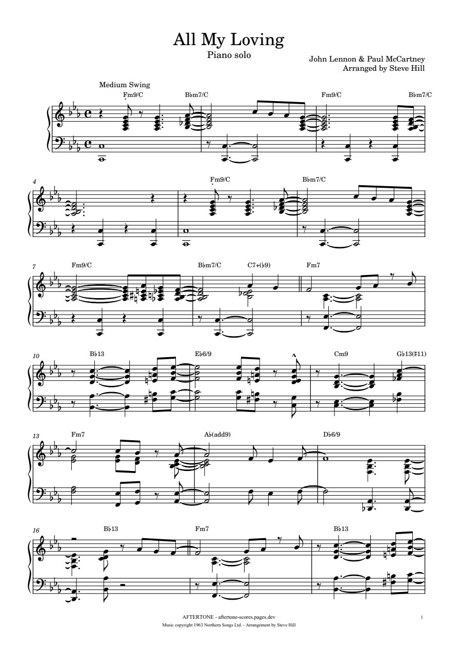 All My Loving piano sheet music, page 1