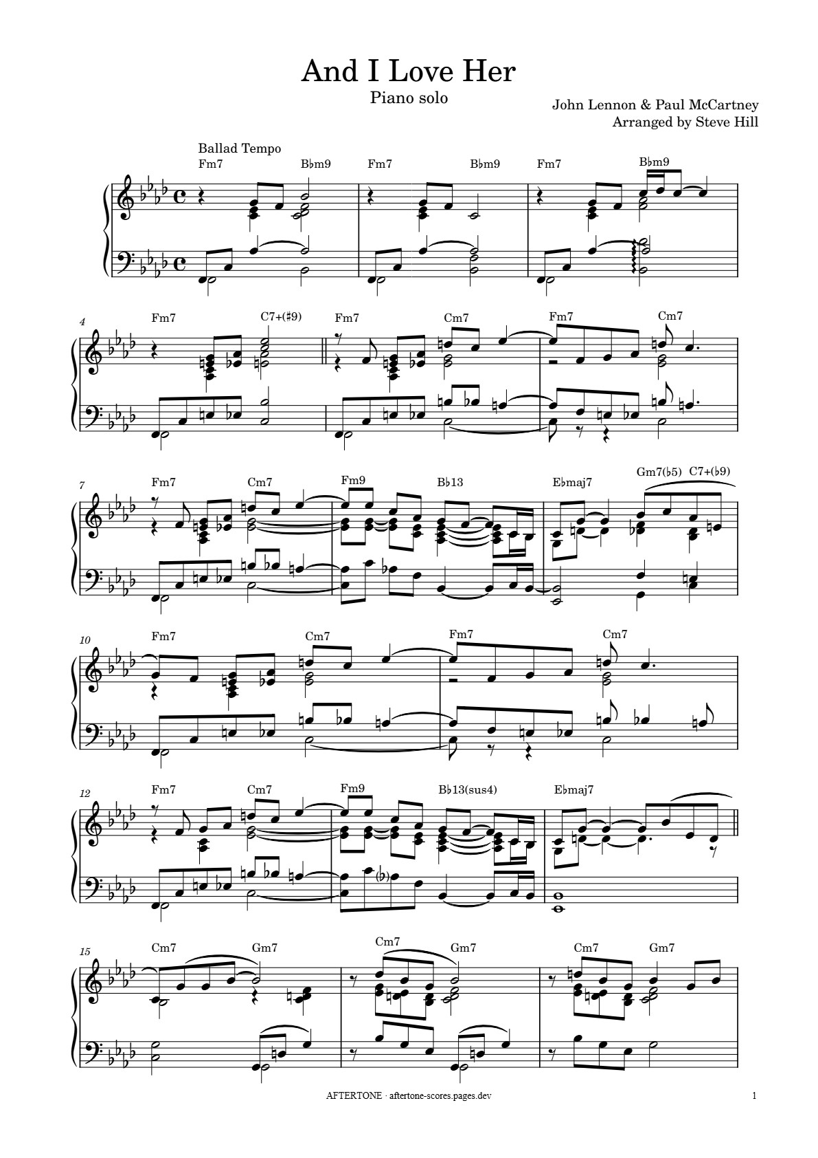 And I Love Her piano sheet music, page 1