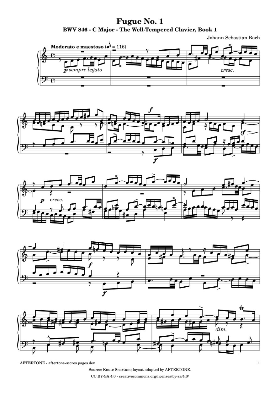 Fugue No. 1 in C Major, BWV 846 piano sheet music, page 1