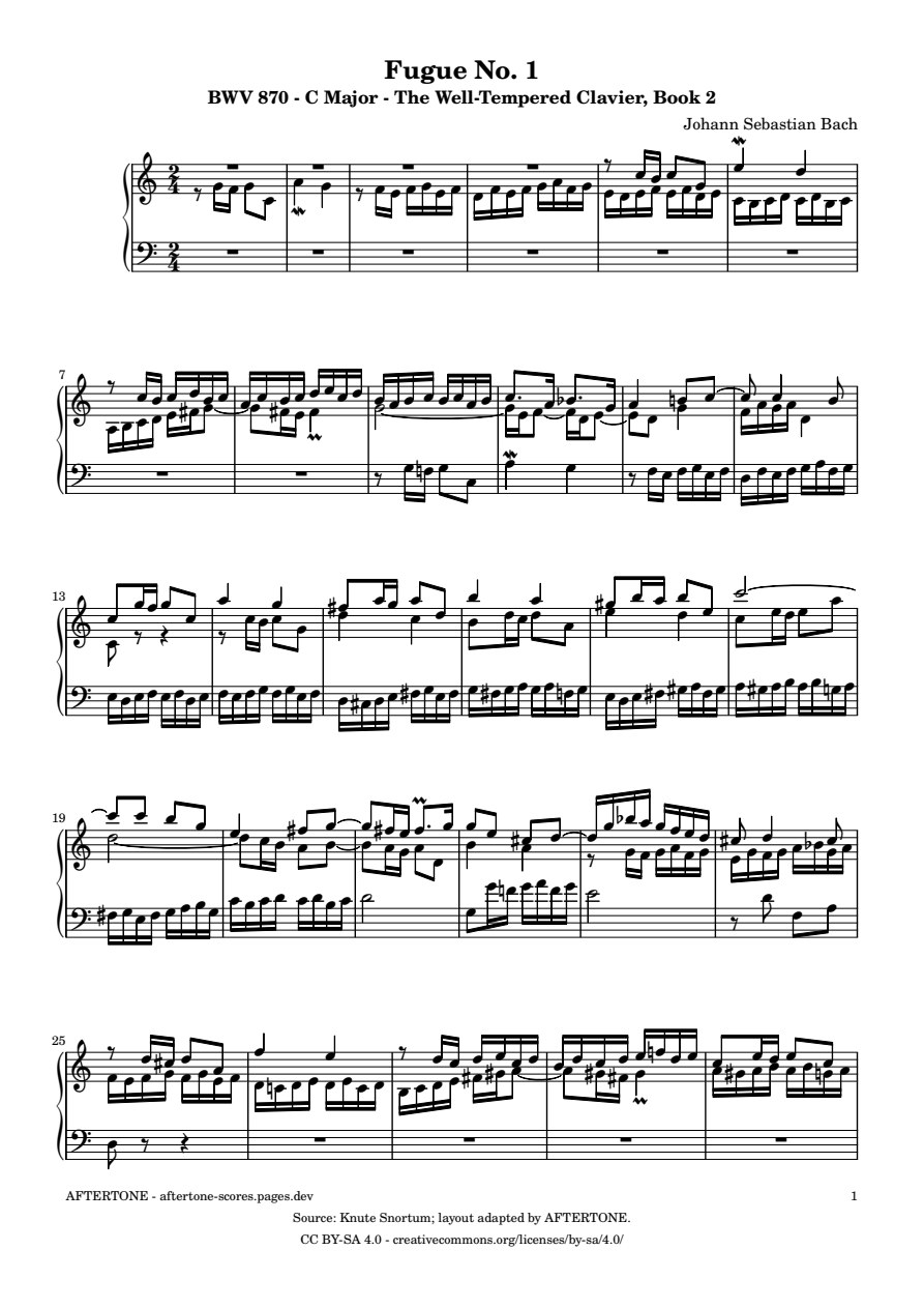 Fugue No. 1 in C Major, BWV 870 piano sheet music, page 1