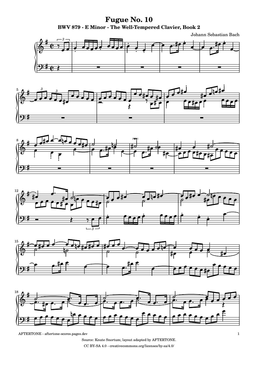 Fugue No. 10 in E Minor, BWV 879 piano sheet music, page 1