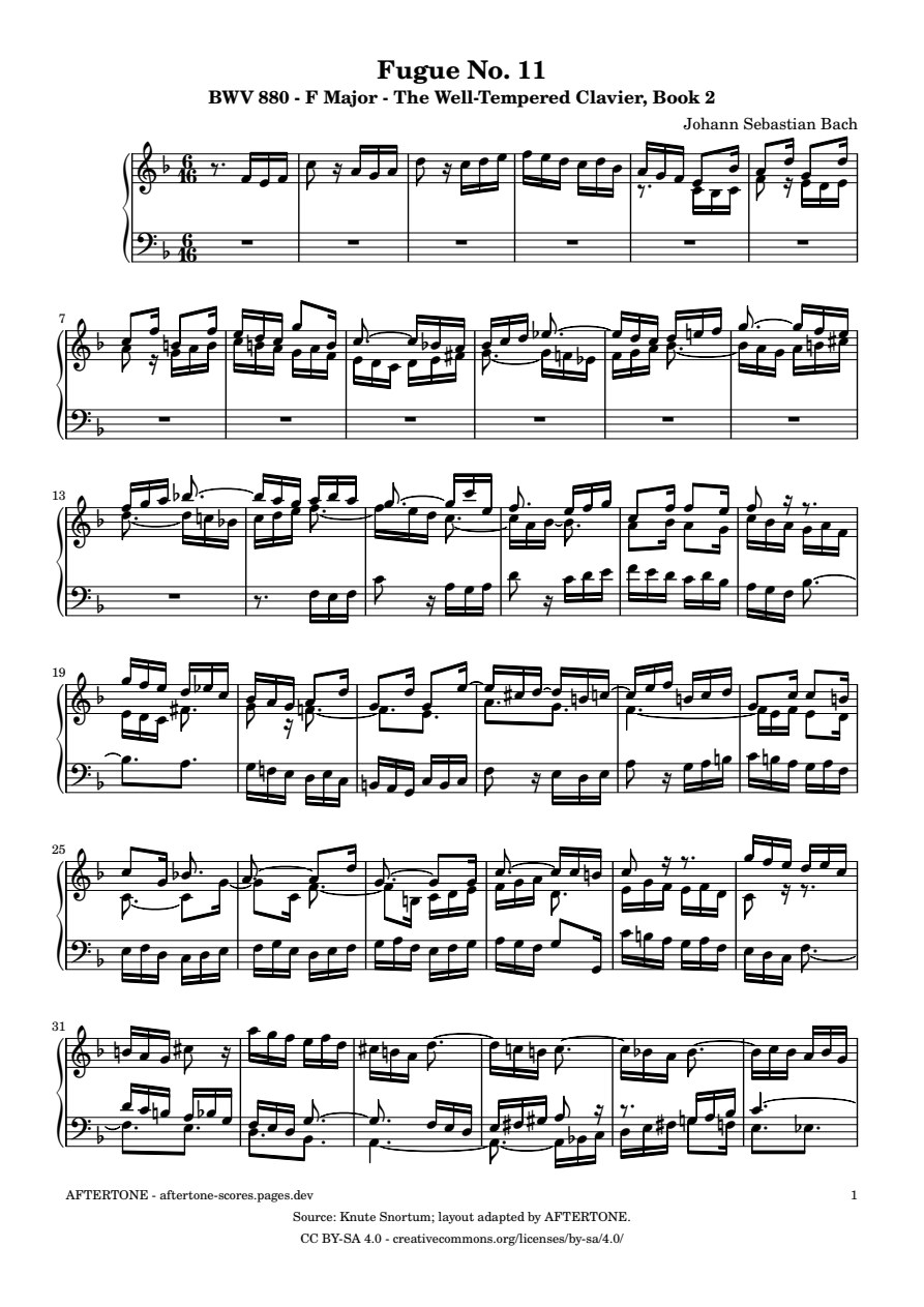 Fugue No. 11 in F Major, BWV 880 piano sheet music, page 1