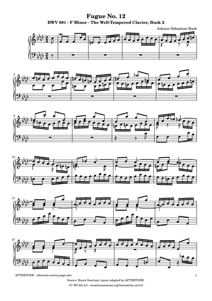 Fugue No. 12 in F Minor, BWV 881 piano sheet music, page 1