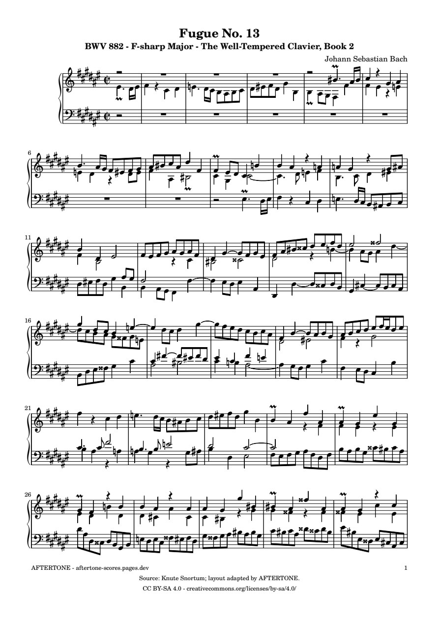 Fugue No. 13 in F-sharp Major, BWV 882 piano sheet music, page 1