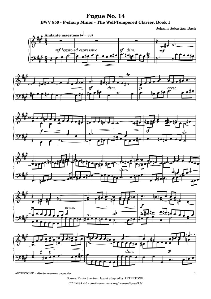 Fugue No. 14 in F-sharp Minor, BWV 859 piano sheet music, page 1