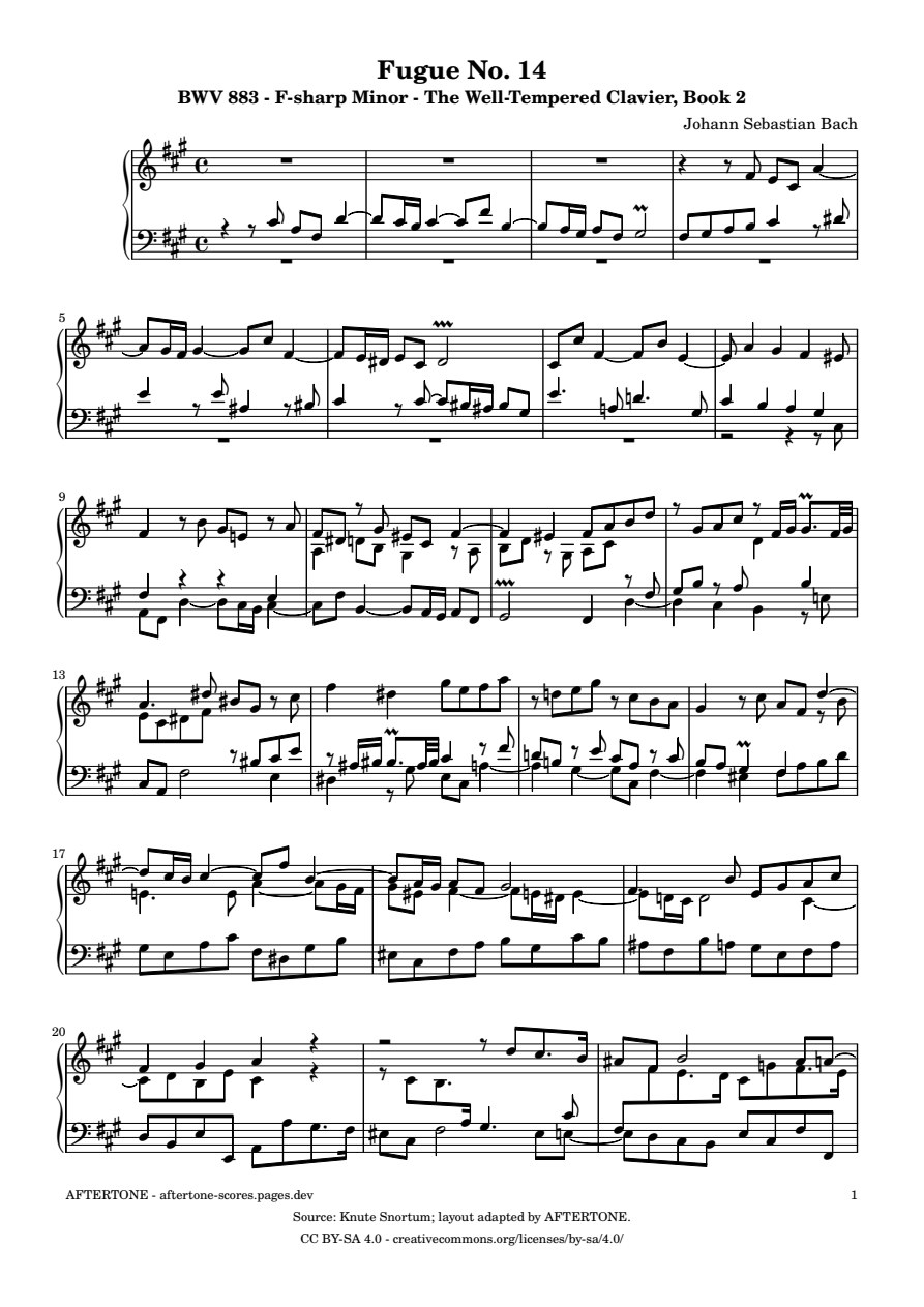 Fugue No. 14 in F-sharp Minor, BWV 883 piano sheet music, page 1