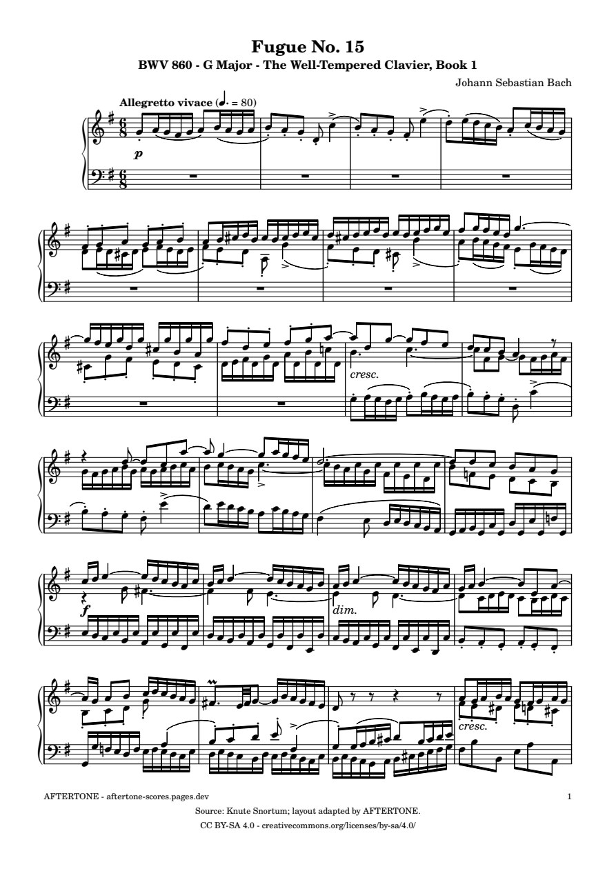 Fugue No. 15 in G Major, BWV 860 piano sheet music, page 1