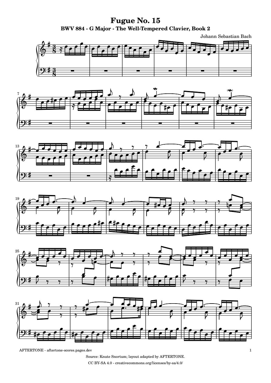 Fugue No. 15 in G Major, BWV 884 piano sheet music, page 1
