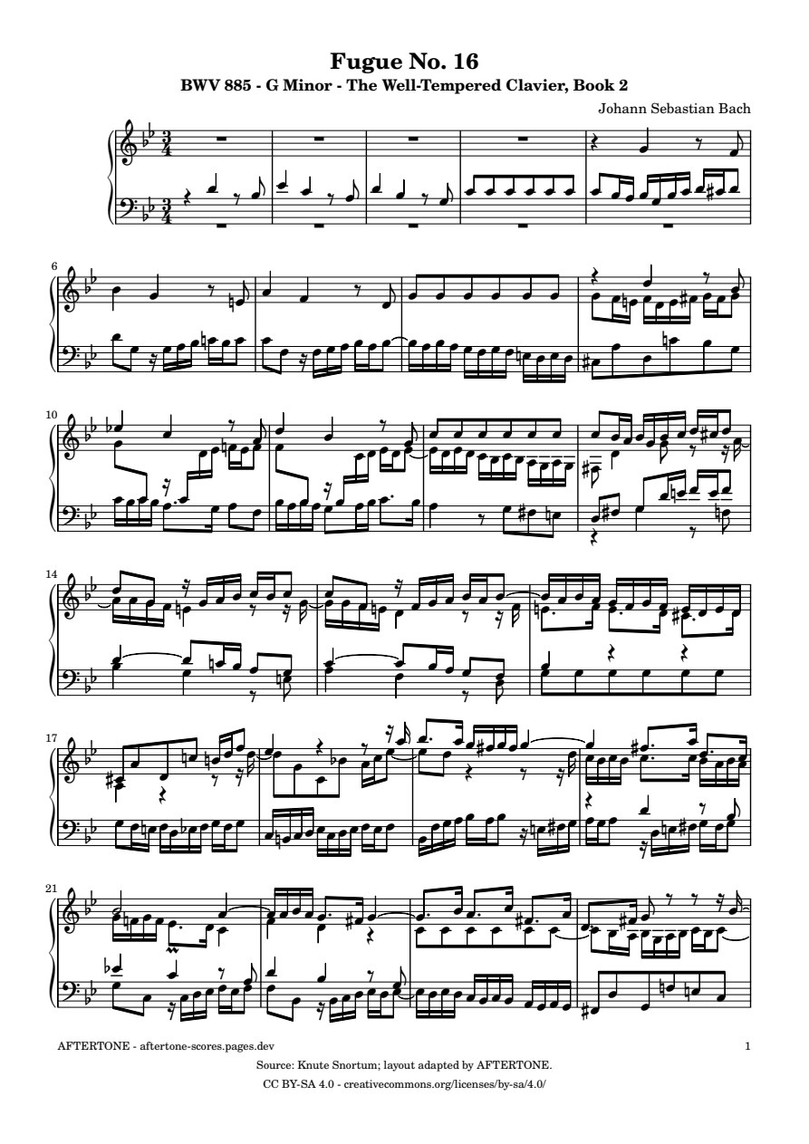 Fugue No. 16 in G Minor, BWV 885 piano sheet music, page 1
