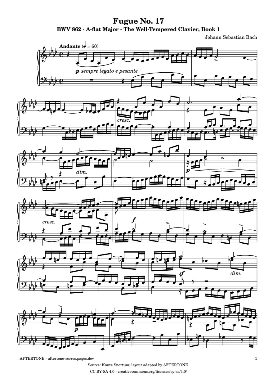 Fugue No. 17 in A-flat Major, BWV 862 piano sheet music, page 1