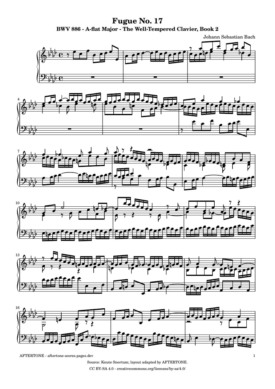 Fugue No. 17 in A-flat Major, BWV 886 piano sheet music, page 1