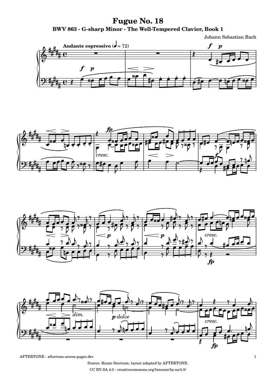 Fugue No. 18 in G-sharp Minor, BWV 863 piano sheet music, page 1