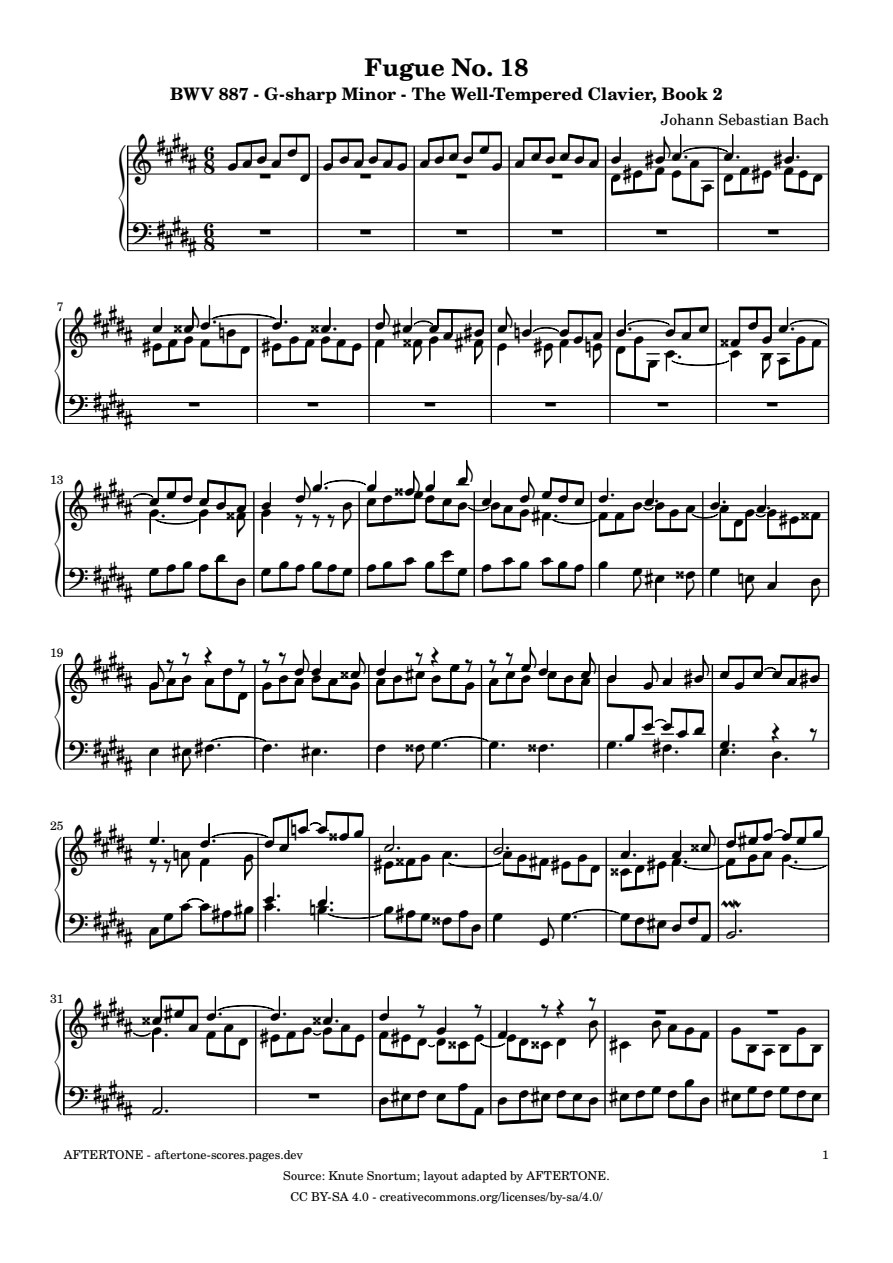 Fugue No. 18 in G-sharp Minor, BWV 887 piano sheet music, page 1