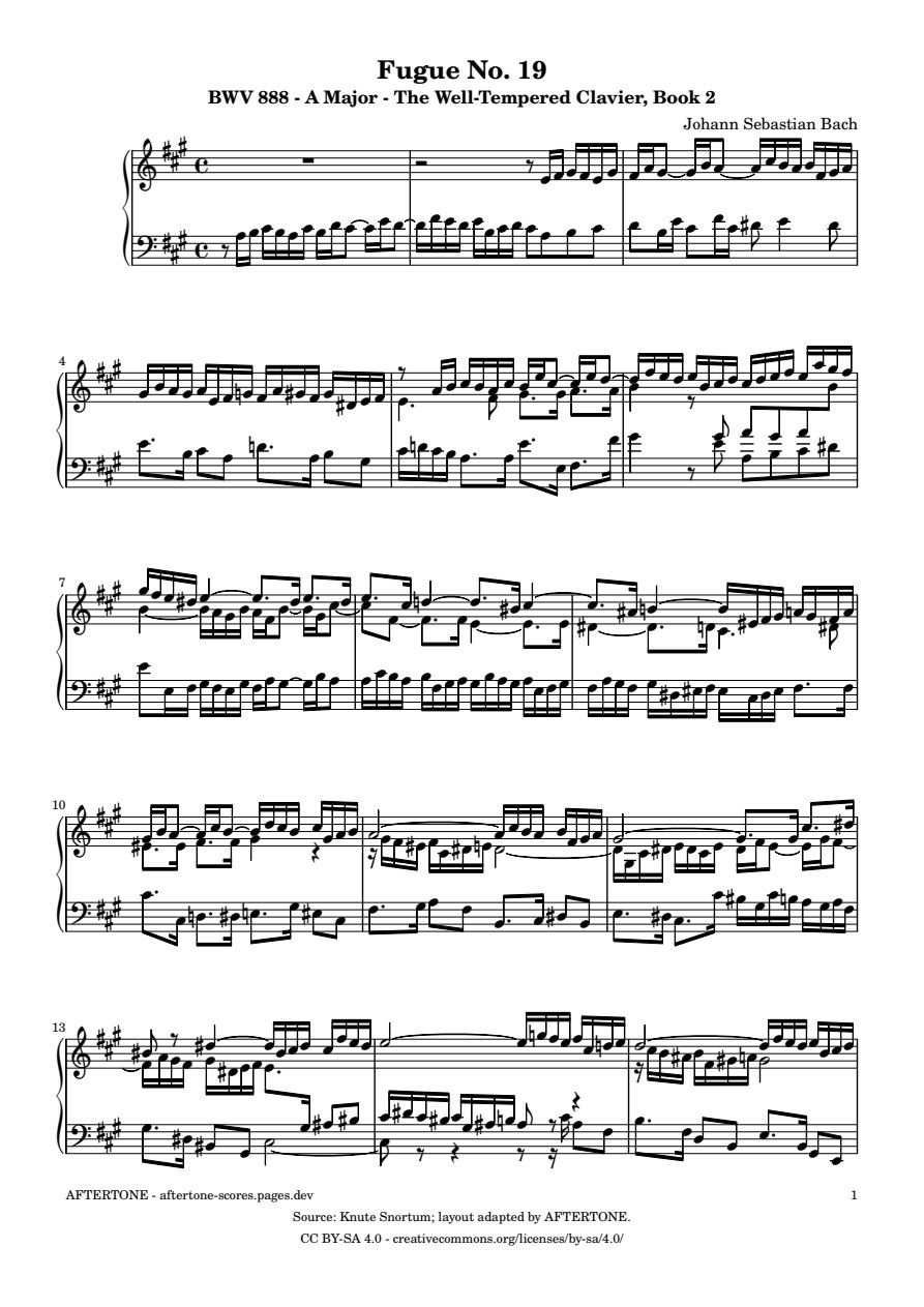 Fugue No. 19 in A Major, BWV 888 piano sheet music, page 1