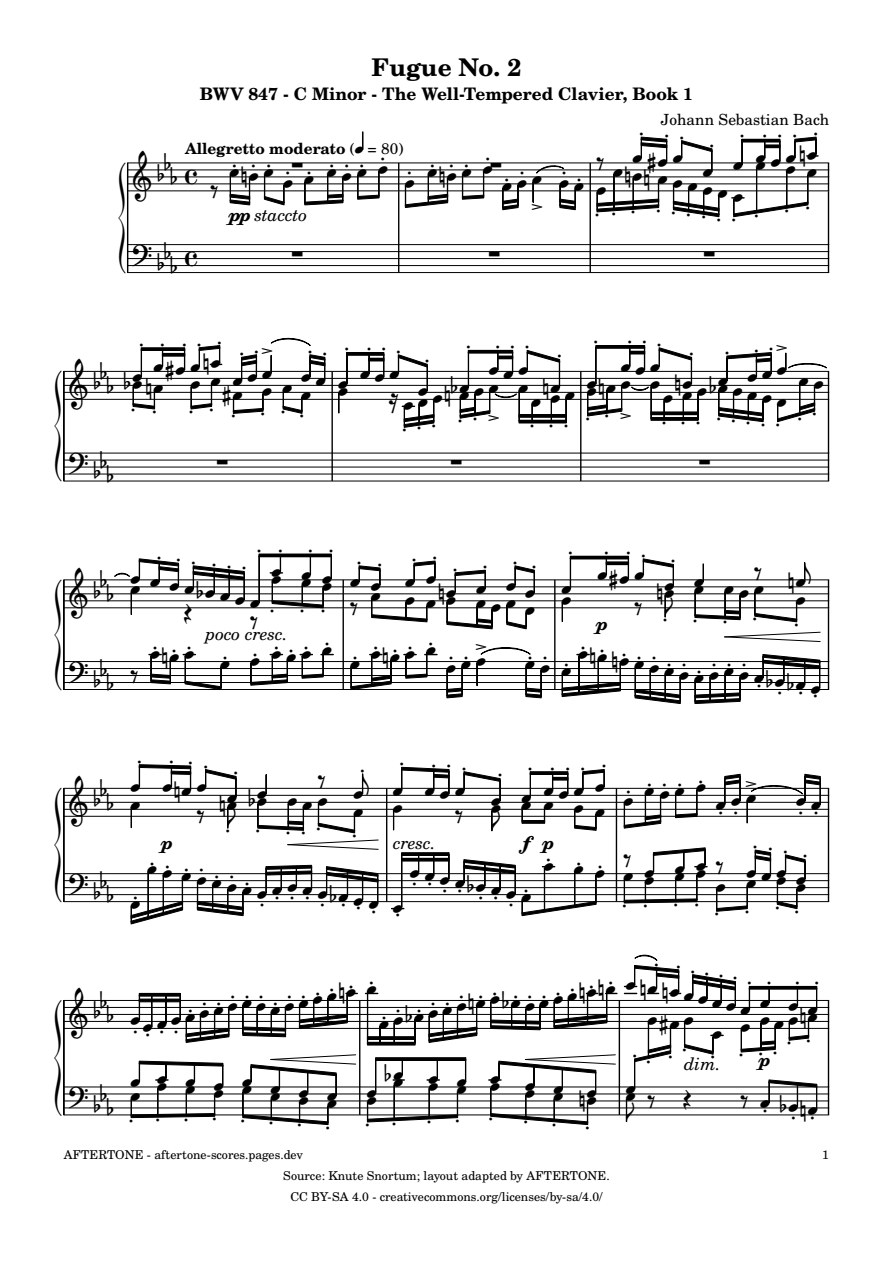 Fugue No. 2 in C Minor, BWV 847 piano sheet music, page 1