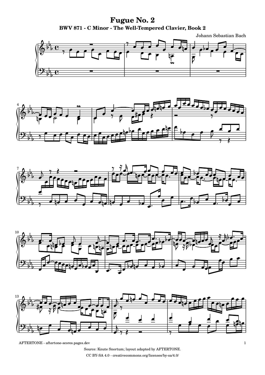 Fugue No. 2 in C Minor, BWV 871 piano sheet music, page 1