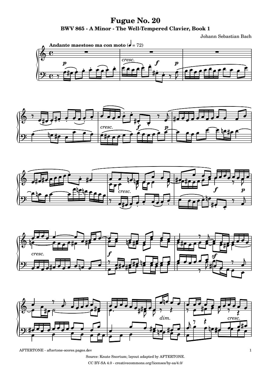 Fugue No. 20 in A Minor, BWV 865 piano sheet music, page 1