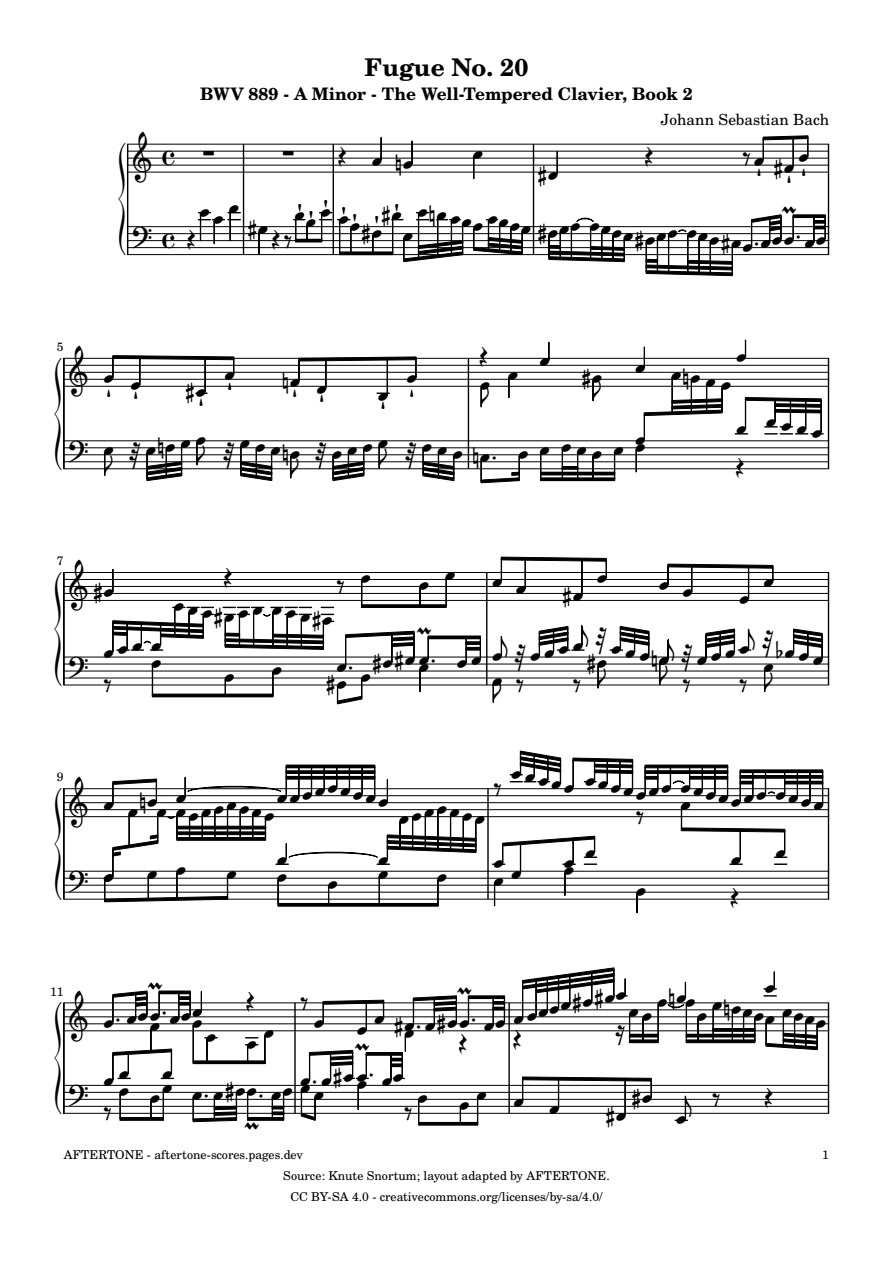 Fugue No. 20 in A Minor, BWV 889 piano sheet music, page 1