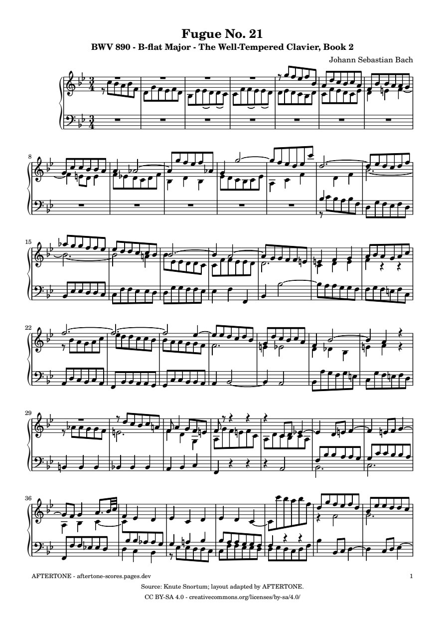 Fugue No. 21 in B-flat Major, BWV 890 piano sheet music, page 1