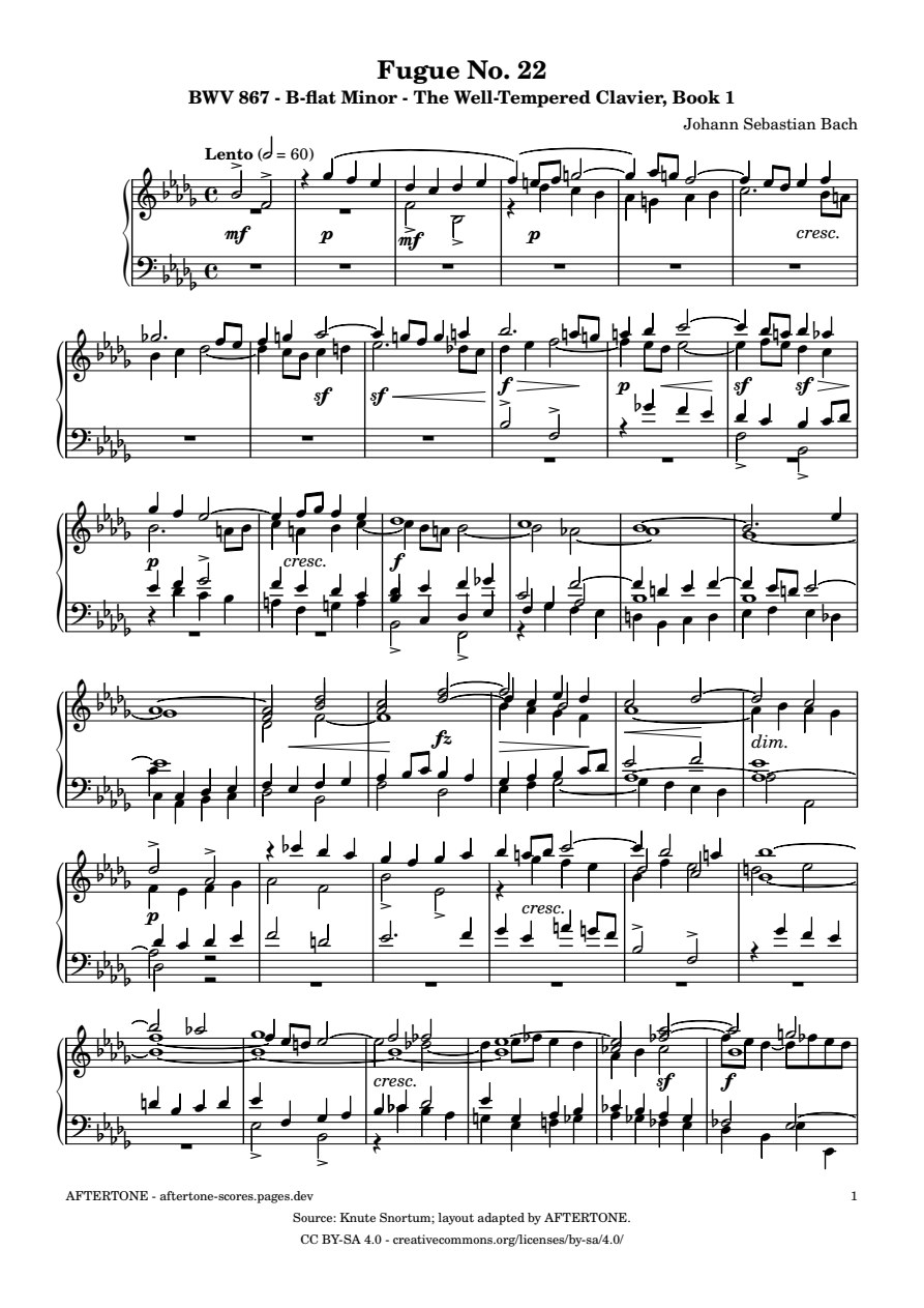 Fugue No. 22 in B-flat Minor, BWV 867 piano sheet music, page 1