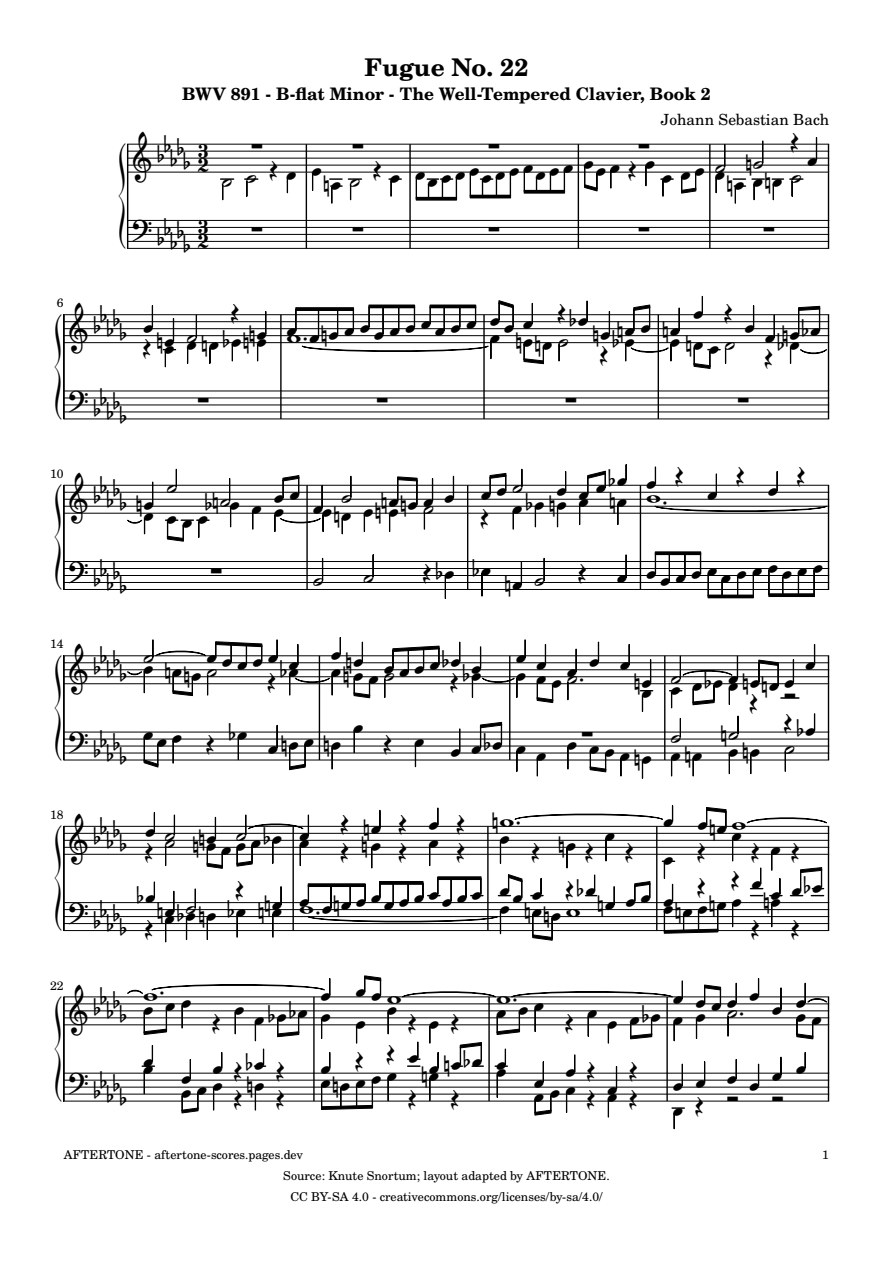 Fugue No. 22 in B-flat Minor, BWV 891 piano sheet music, page 1