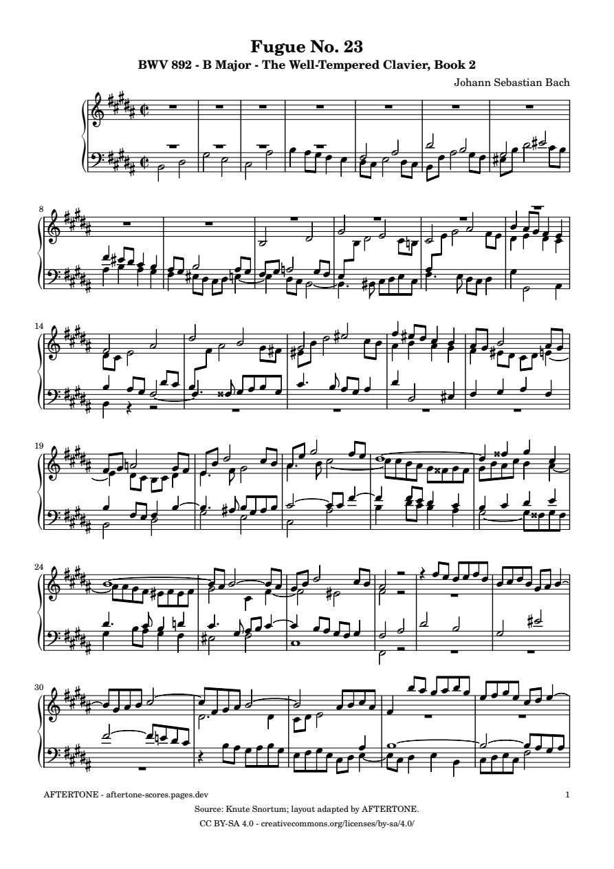 Fugue No. 23 in B Major, BWV 892 piano sheet music, page 1
