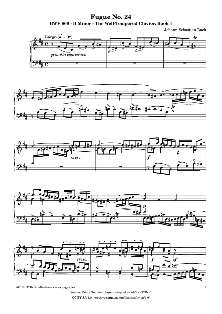 Fugue No. 24 in B Minor, BWV 869 piano sheet music, page 1