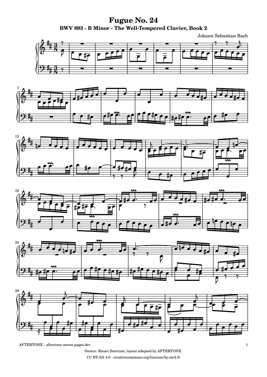 Fugue No. 24 in B Minor, BWV 893 piano sheet music, page 1