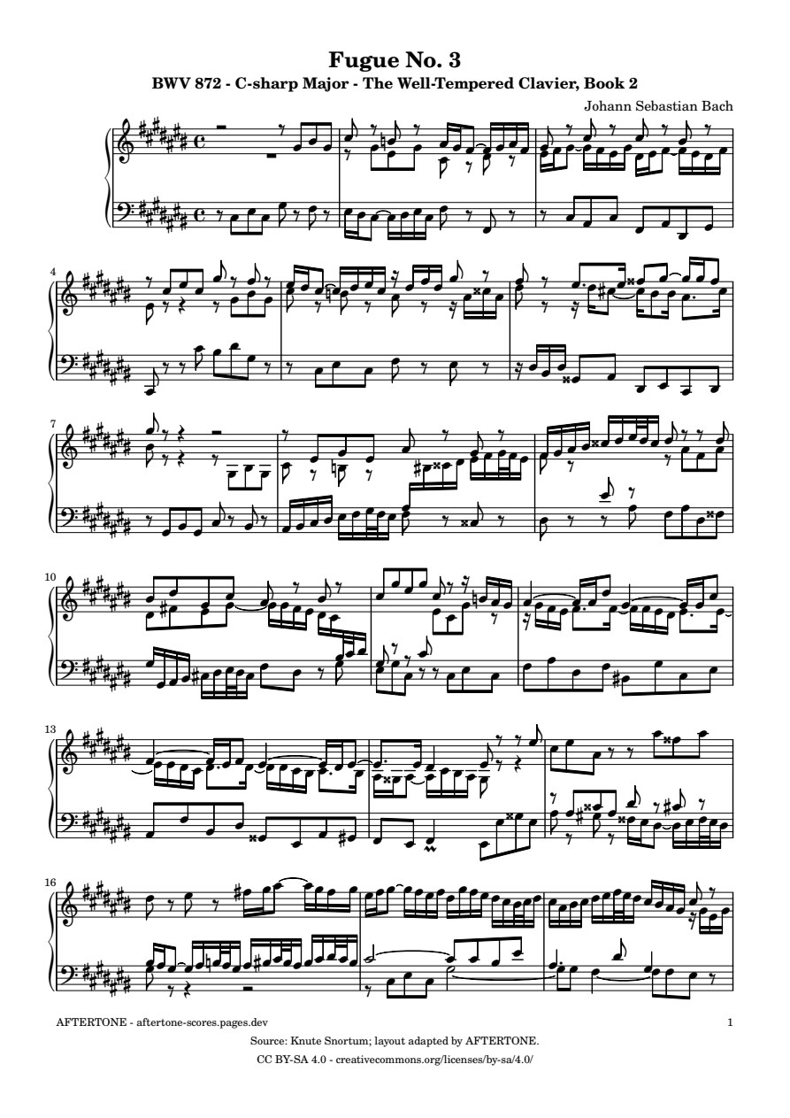 Fugue No. 3 in C-sharp Major, BWV 872 piano sheet music, page 1