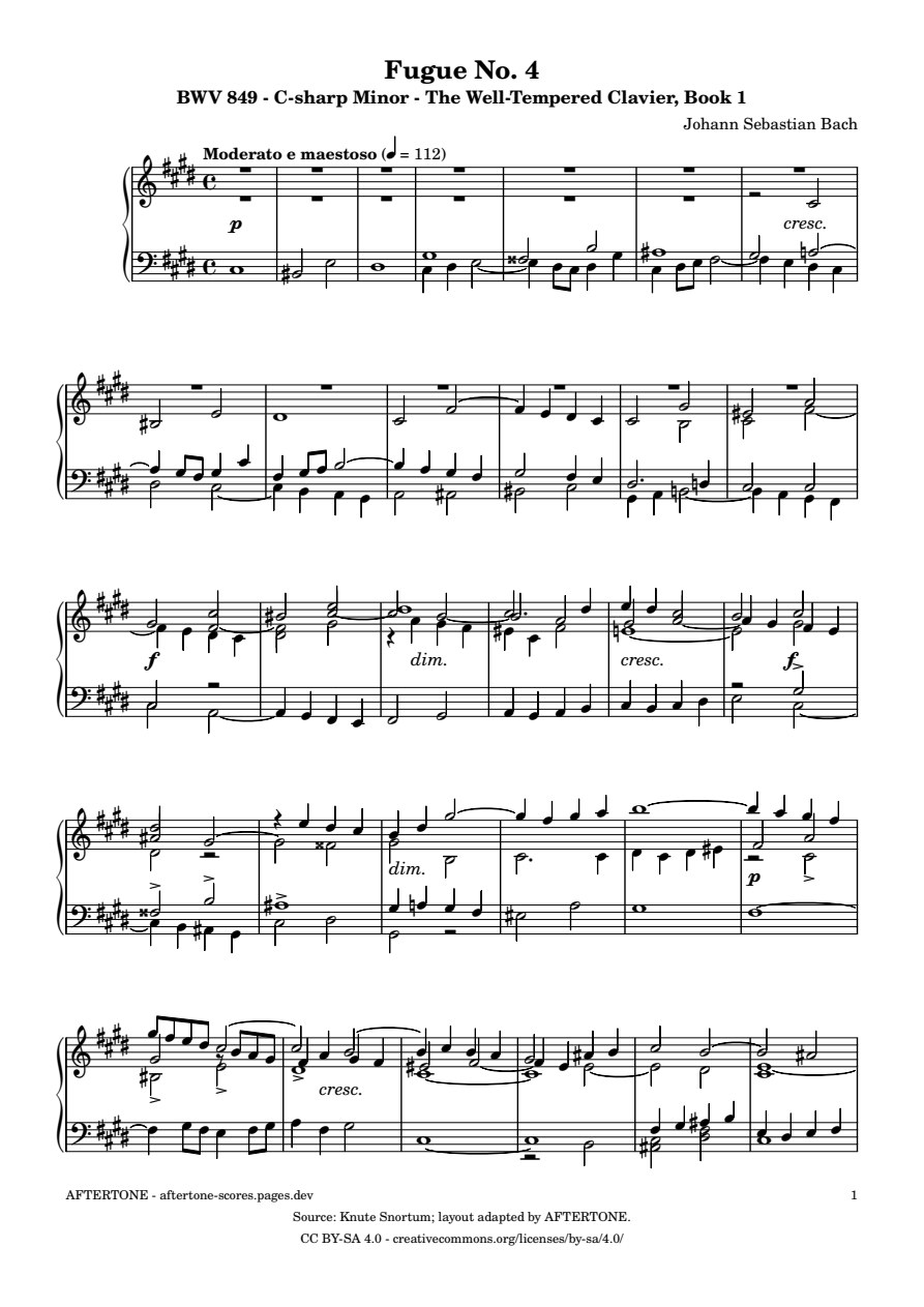 Fugue No. 4 in C-sharp Minor, BWV 849 piano sheet music, page 1