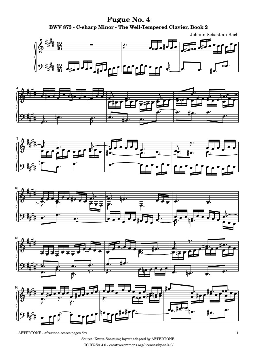 Fugue No. 4 in C-sharp Minor, BWV 873 piano sheet music, page 1