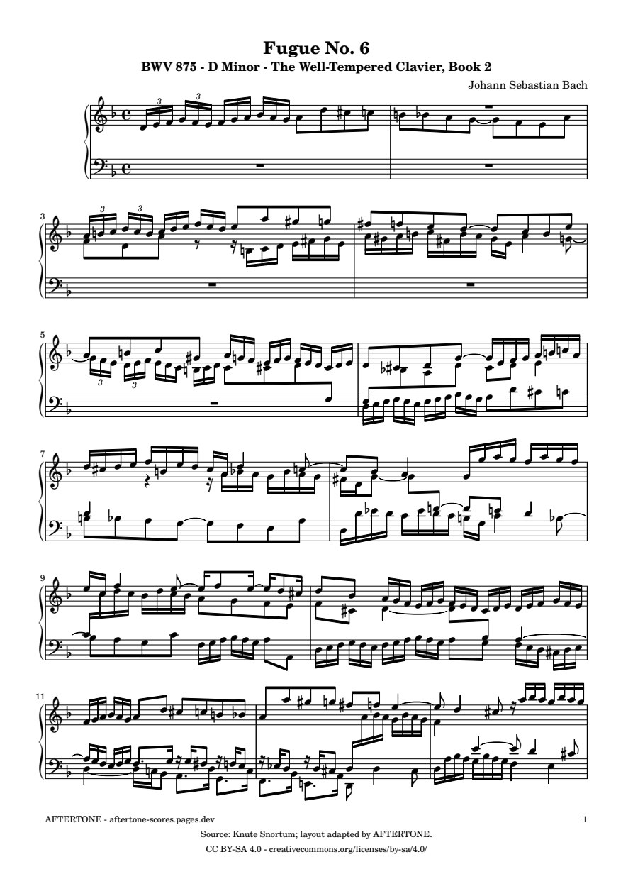 Fugue No. 6 in D Minor, BWV 875 piano sheet music, page 1