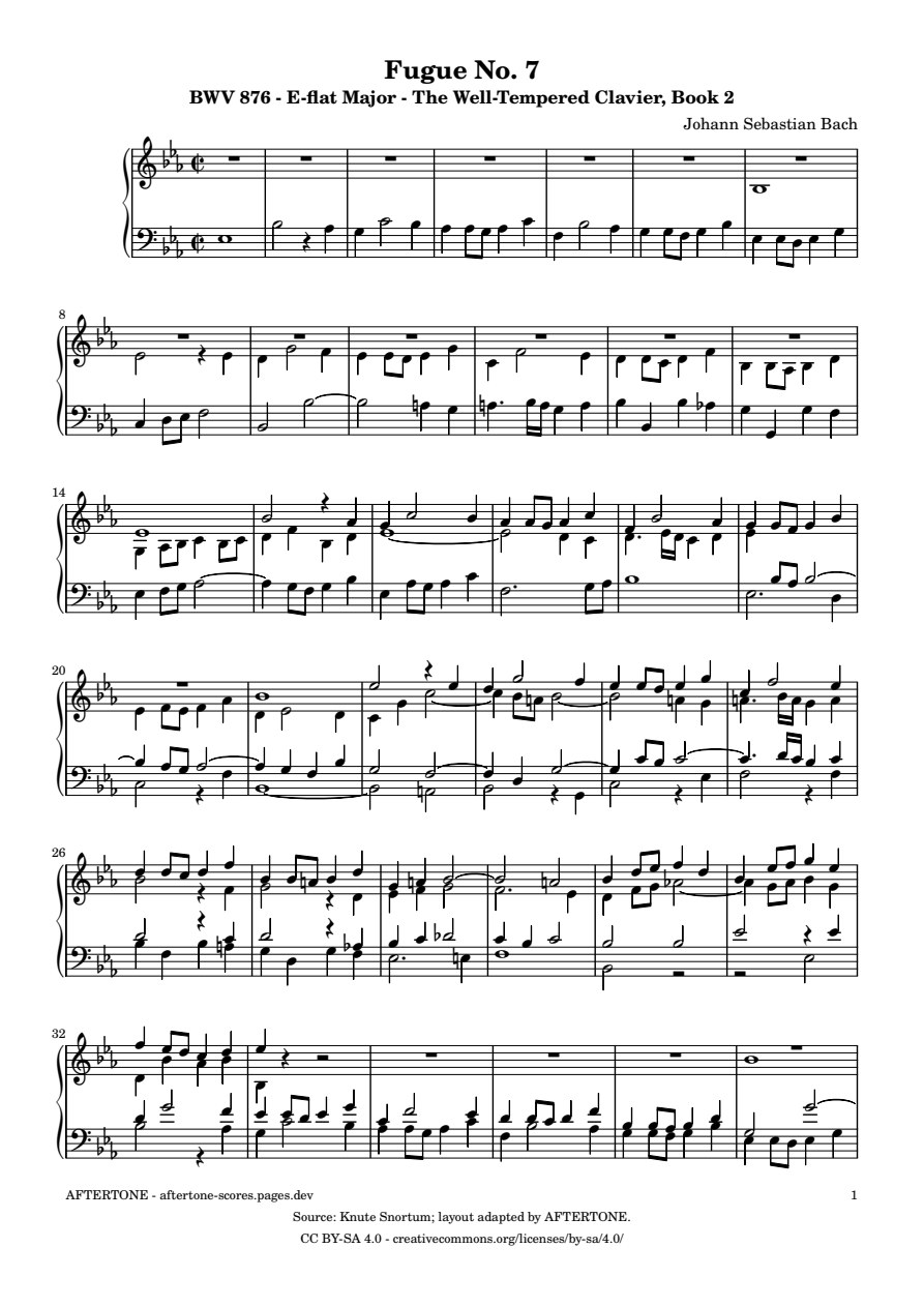 Fugue No. 7 in E-flat Major, BWV 876 piano sheet music, page 1