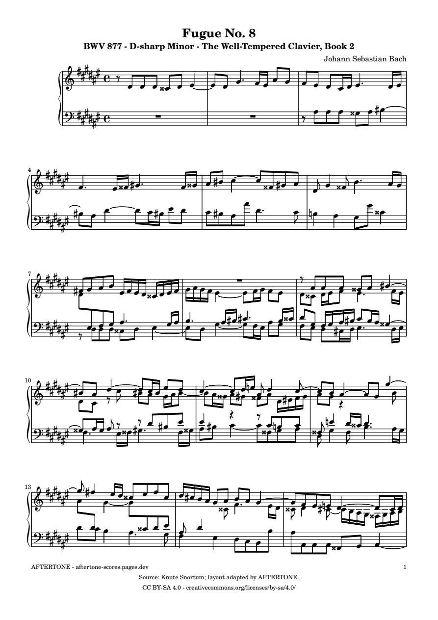 Fugue No. 8 in D-sharp Minor, BWV 877 piano sheet music, page 1