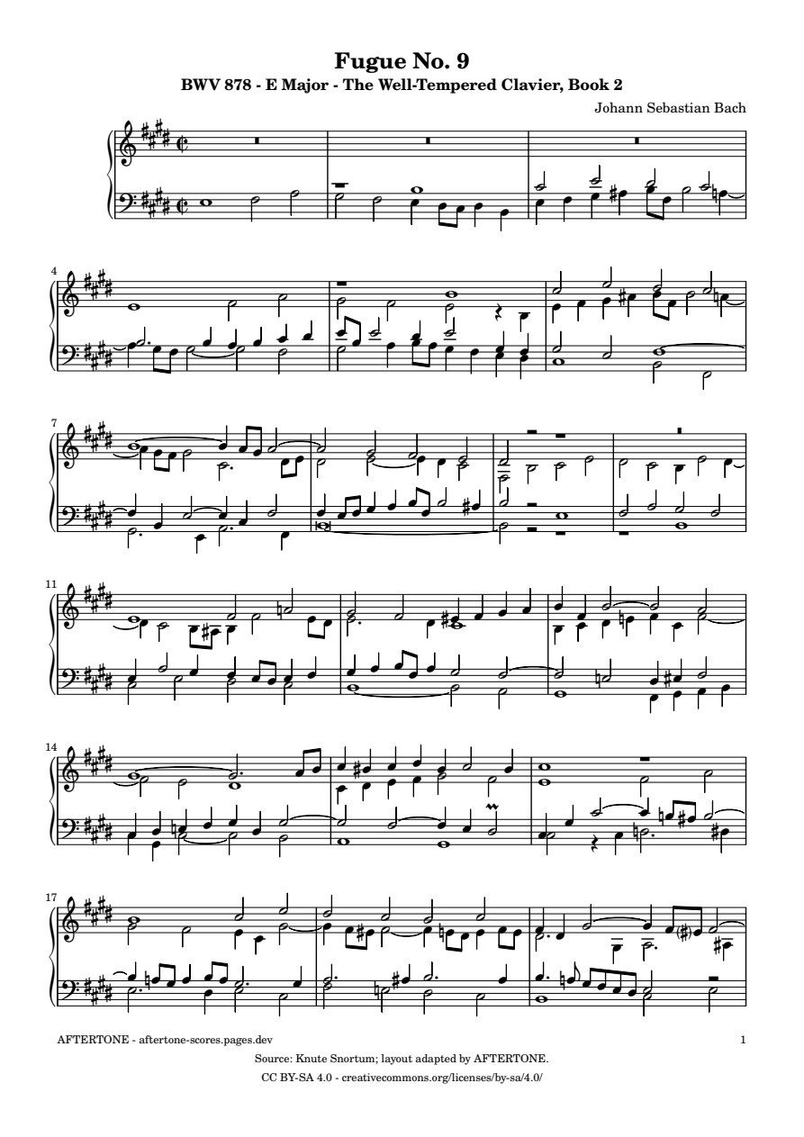 Fugue No. 9 in E Major, BWV 878 piano sheet music, page 1