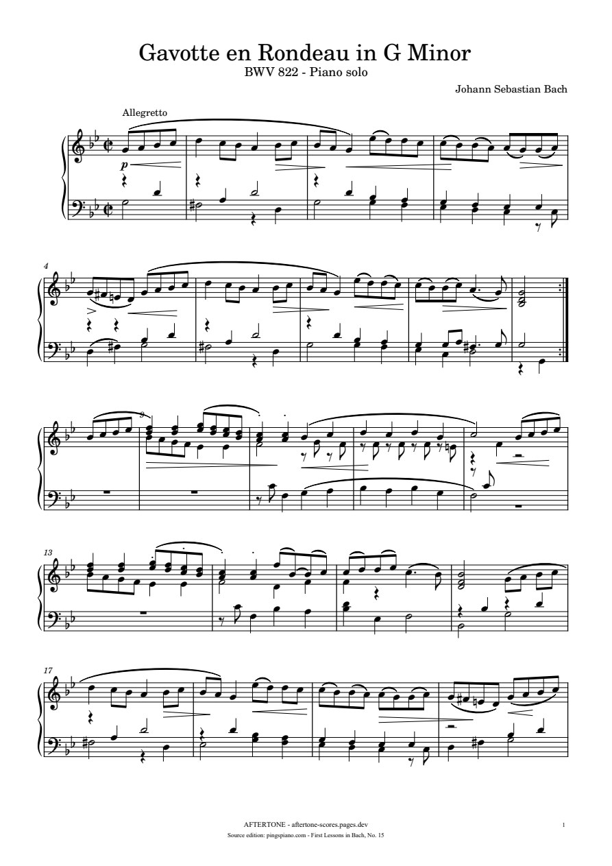 Gavotte en Rondeau in G Minor, BWV 822 piano sheet music, page 1