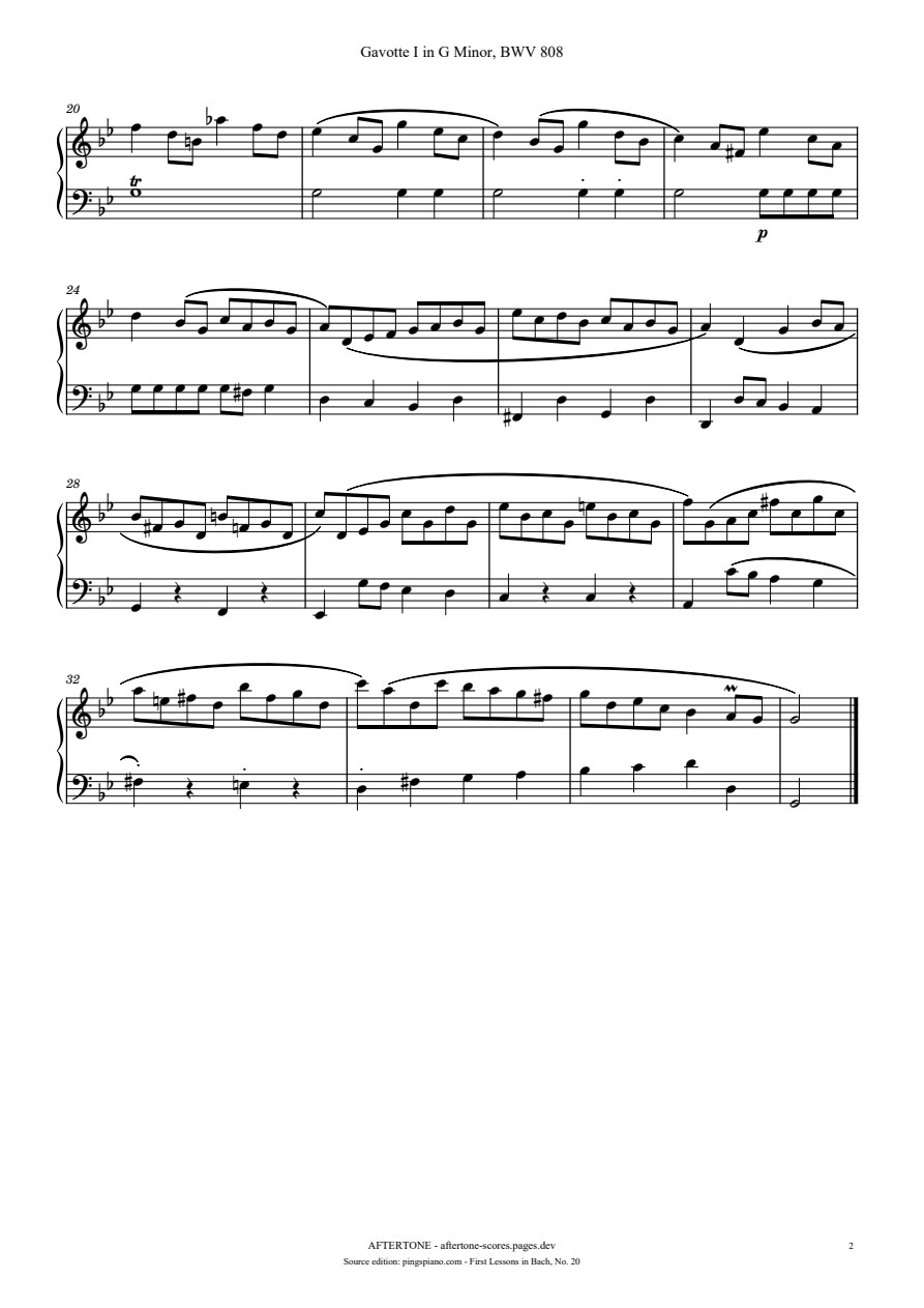 Gavotte I in G Minor, BWV 808 piano sheet music, page 2