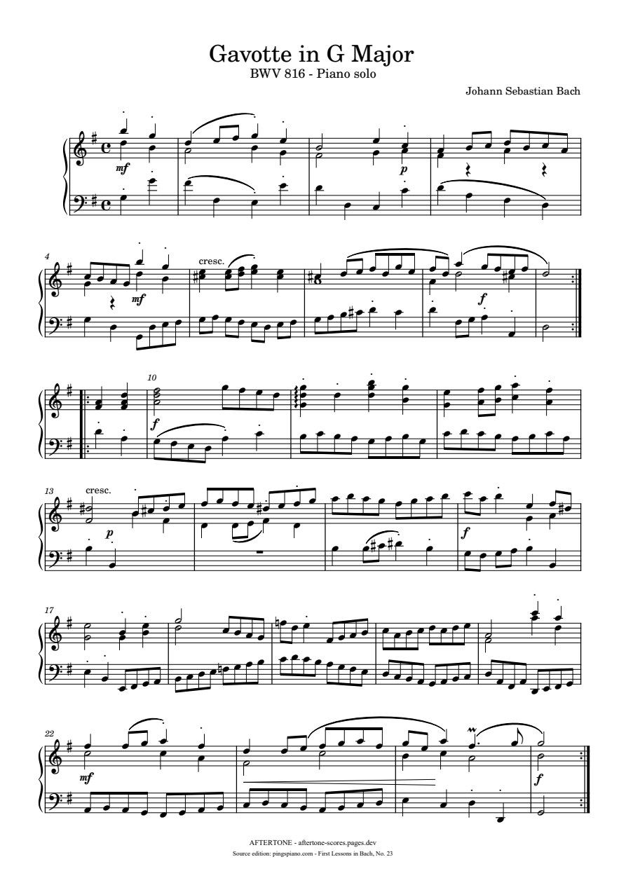 Gavotte in G Major, BWV 816 piano sheet music, page 1