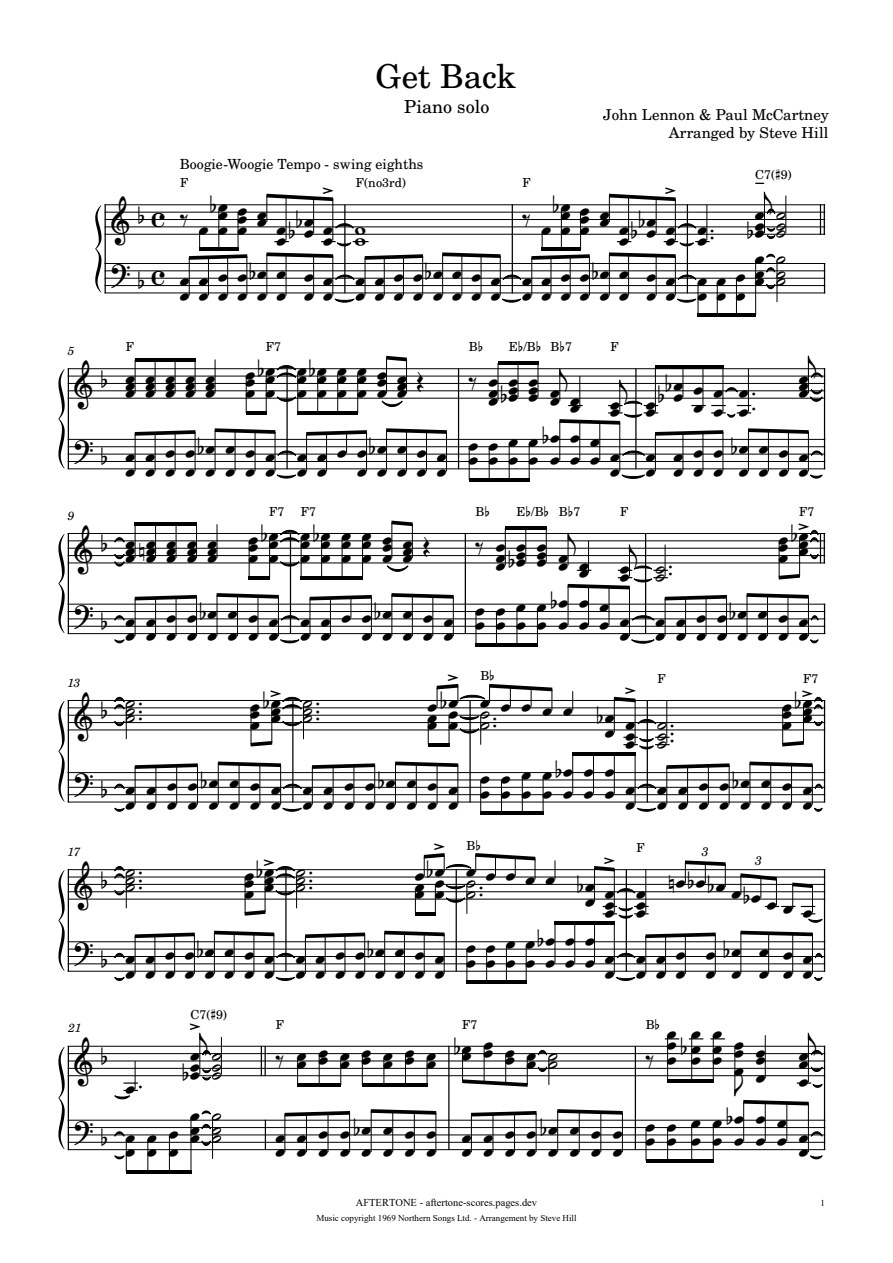 Get Back piano sheet music, page 1