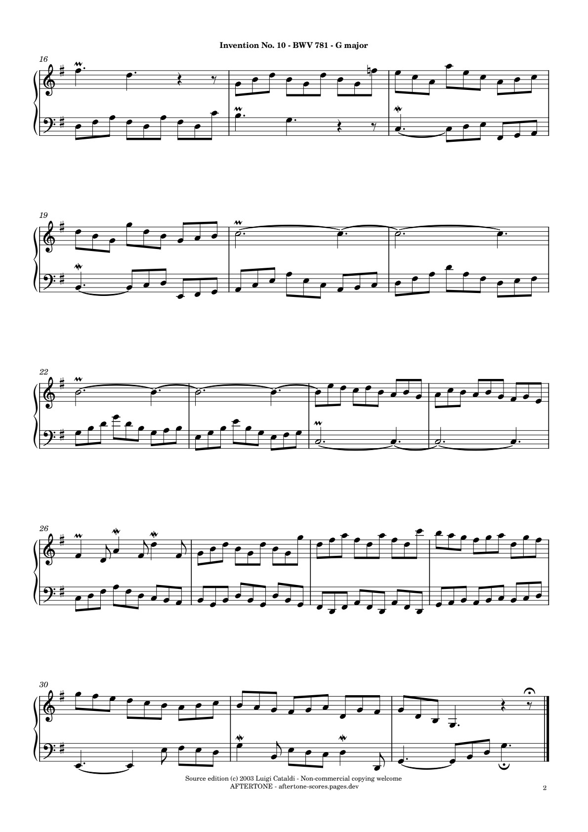 Invention No. 10 in G Major, BWV 781 piano sheet music, page 2