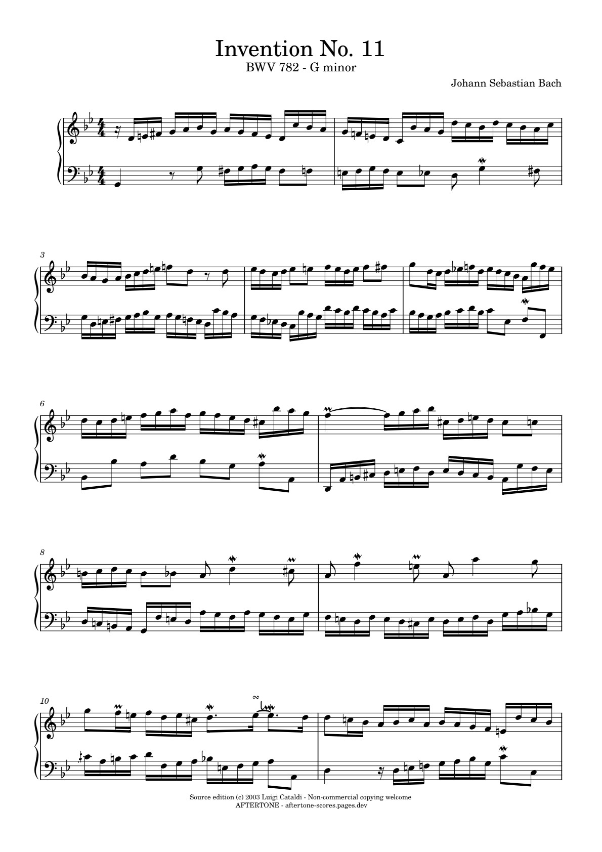 Invention No. 11 in G Minor, BWV 782 piano sheet music, page 1
