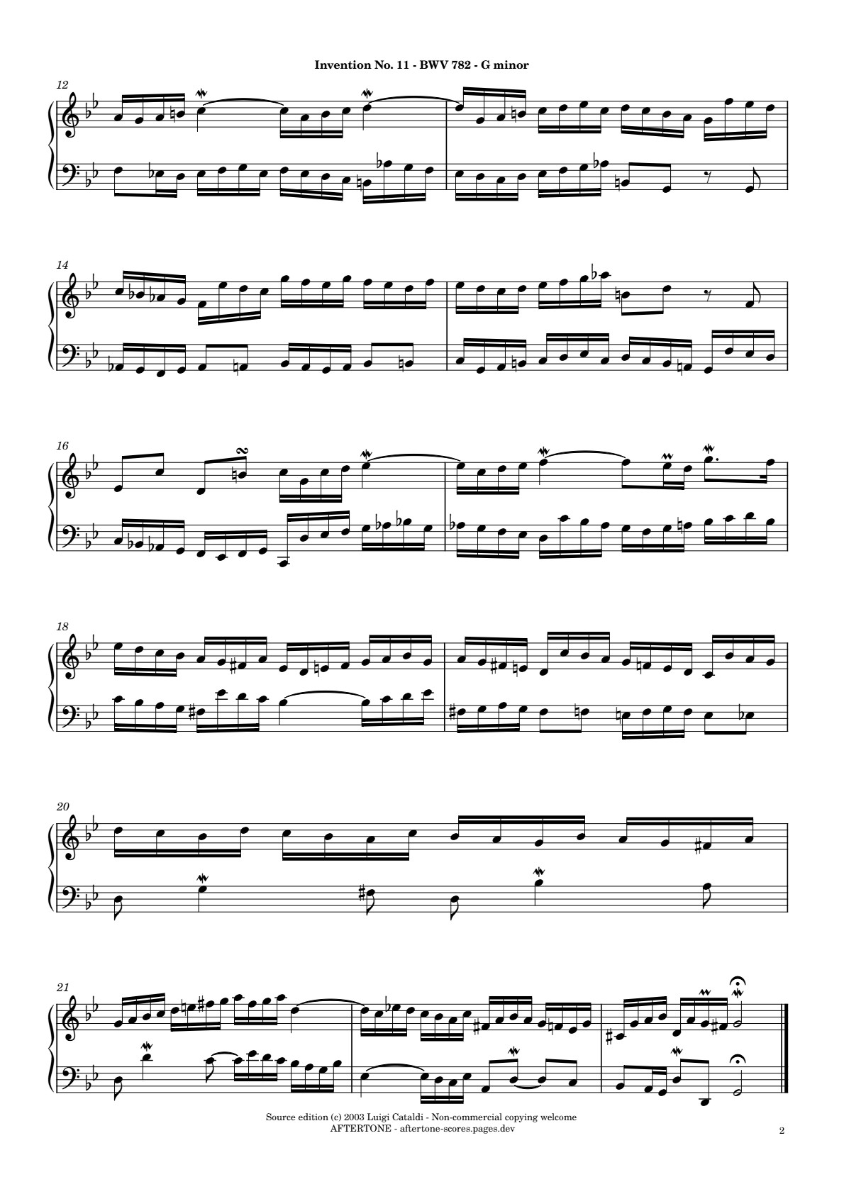 Invention No. 11 in G Minor, BWV 782 piano sheet music, page 2