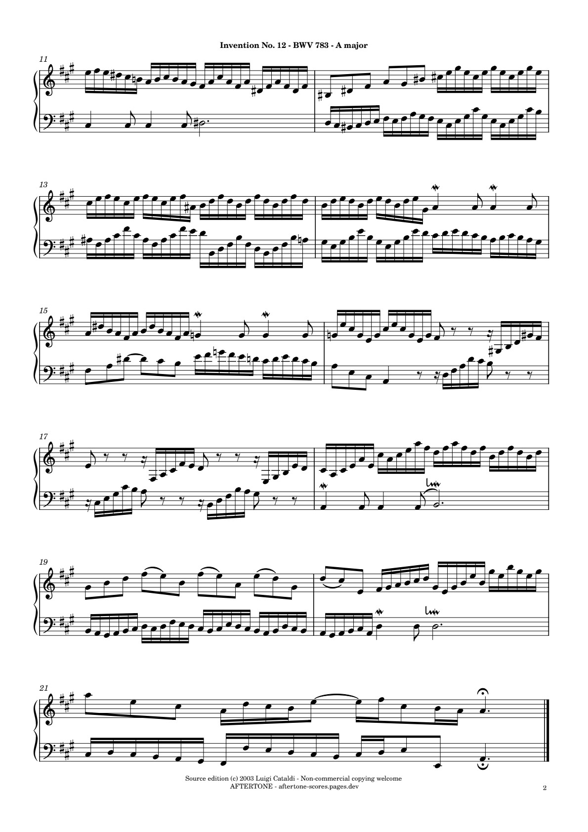 Invention No. 12 in A Major, BWV 783 piano sheet music, page 2