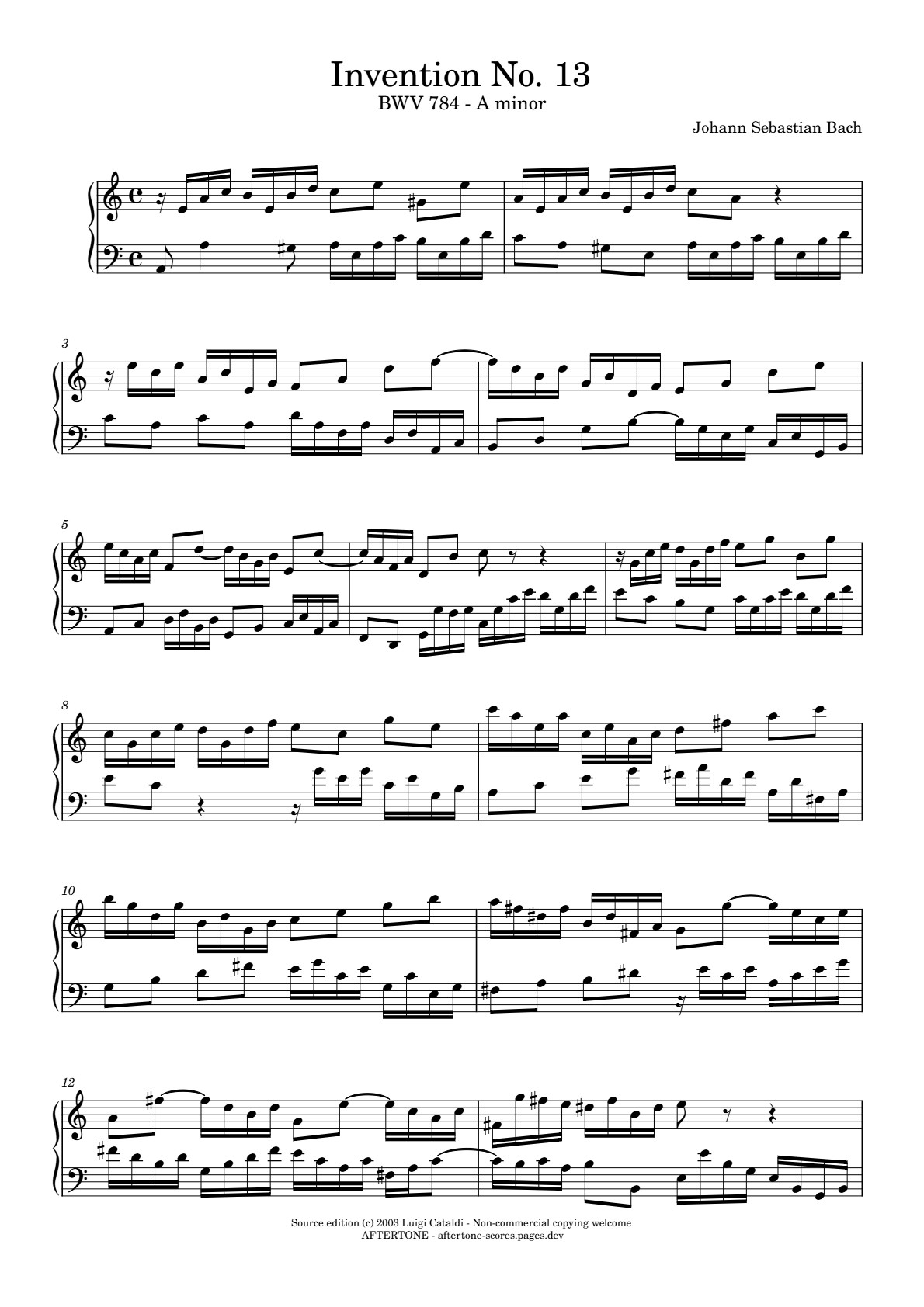 Invention No. 13 in A Minor, BWV 784 piano sheet music, page 1