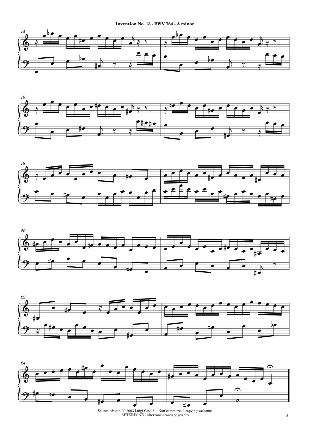 Invention No. 13 in A Minor, BWV 784 piano sheet music, page 2