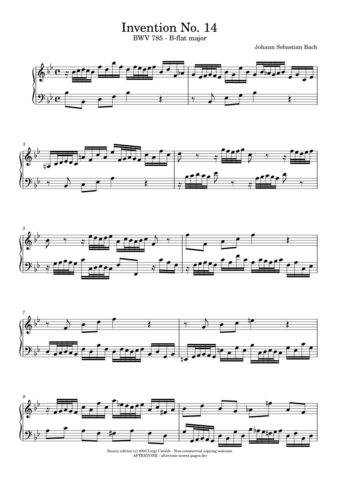Invention No. 14 in B-flat Major, BWV 785 piano sheet music, page 1