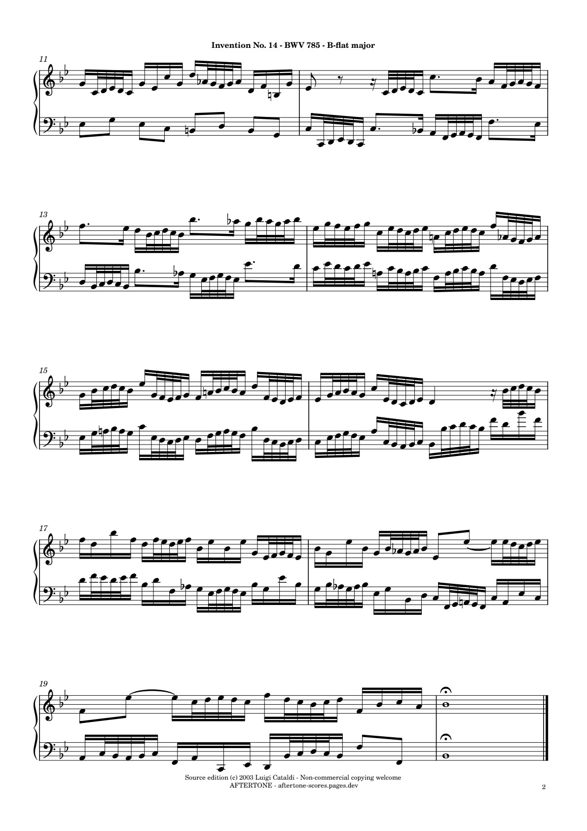 Invention No. 14 in B-flat Major, BWV 785 piano sheet music, page 2
