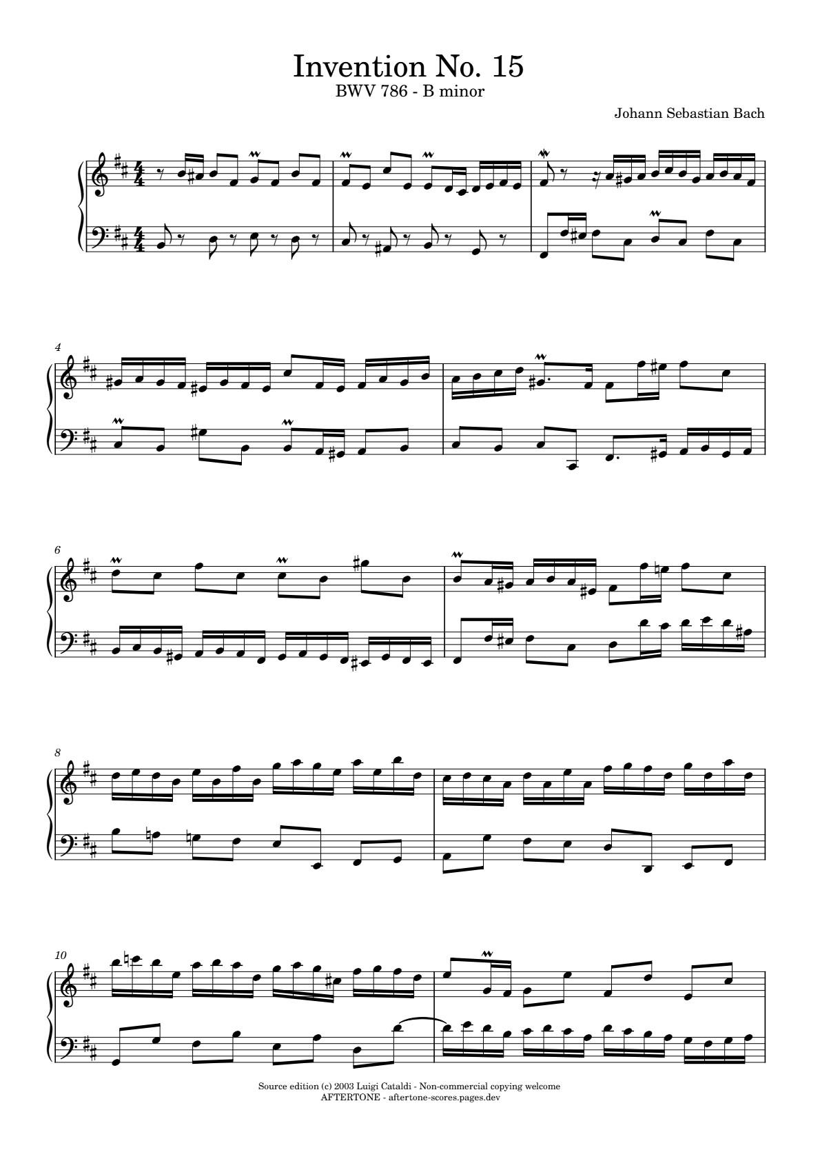 Invention No. 15 in B Minor, BWV 786 piano sheet music, page 1