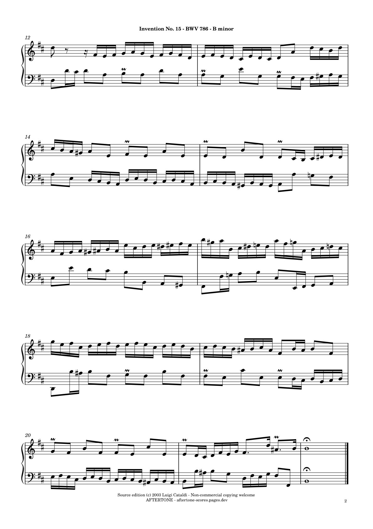 Invention No. 15 in B Minor, BWV 786 piano sheet music, page 2