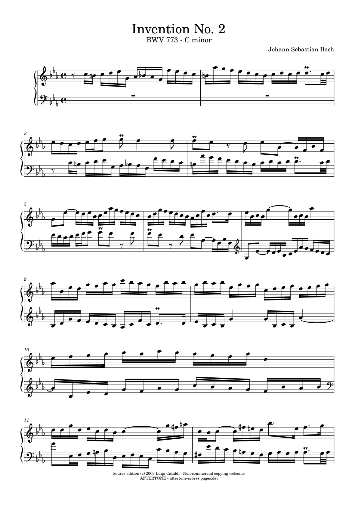 Invention No. 2 in C Minor, BWV 773 piano sheet music, page 1